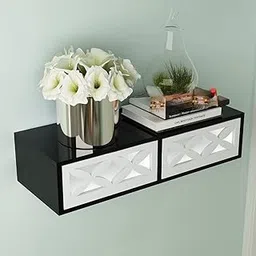 onlinecraft Wooden Wall Drawer Color Black White 2 Drawer-image-3