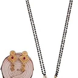wuzong Bridal Long Black Beads Mangalsutra Set – Antique Gold Finish with Elegant Detailing-picture-15