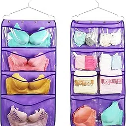 NIMES Durable Hanging Closet Underwear Sock Bra Stocking Organizer Dual-Sided Accessories Storage With 12 Large Clear Pockets (PURPLE)-picture-22