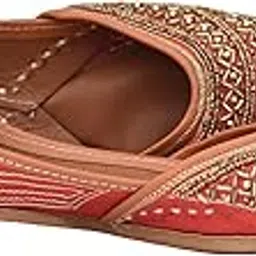 a'nav fashion Beautiful Red Punjabi Jutti for Women | Handcrafted Soft Leather Comfort, Famous Golden Stone Work all over with Unique Design| Moccasins | Ladies Mojaris (Available in UK Size- 3, 4, 5, 6, 6.5, 7)-picture-10