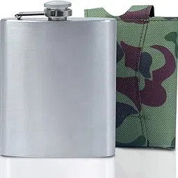 Stainless Steel Hip Flask (7OZ) with Army Camouflage Fabric Pouch – (NEW-207 ml)-picture-32