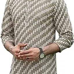 indiroop Men’s Traditional Cotton Kurta Pajama Set – Diagonal Pattern Embroidery Regular Fit Kurta Pajama Casual, Festive Ethnic Outfit Kurta Set for Men-picture-53