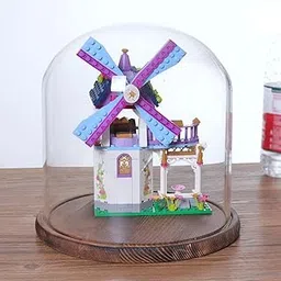 Glass Dome Cloche with Wood Base Flower Landscape Holder Glass Cover Brown B-picture-53