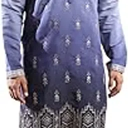 ethluxis Men's Traditional Embroidered Cotton Blend Kurta Pyjama Set, Ombre Pattern Design with White Pants, Mandarin Collar-picture-52