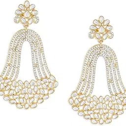 zaveri pearls Antique Gold Tone Austrian Diamonds & Kundan Indi-Western Dangle Earring-ZPFK10152 For Womens-picture-14