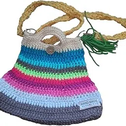 art by the turtle Crochet Handmade Drawstring Sling Bags - Colorful Gold-picture-30