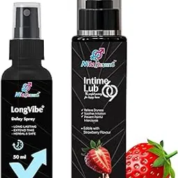 NiteSecrets LongVibe Herbal Delay Spray 50ml & Intime Lub 69 Water-Based Edible Lubricant 100ml | Male & Couples Intimacy Care | Herbal, Safe & Strawberry Flavored-picture-16
