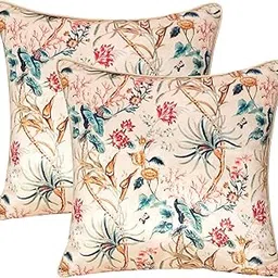 PELF Velvet Cushions Cover Square Pillow Cover Decorative Hand Made Pillowcases Throw Cover for Sofa Bedroom Livingroom Chair with Zipper Closer Set of 2 (10"x10", Beige Floral Print)-picture-21
