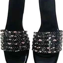 SARA COLLECTION Black Transprint Patta, slipper for girls ladies slipper chappal-picture-35