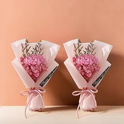 Nostrae by Ekhasa Dried Flower Bouquets For Gift | Bouquet Flowers For Birthday | Artificial Flowers Bunch | Dry Flower Bouquet With Wrap For Decor | Preserved Flowers For Wedding Gifting (Set Of 2)-image-7