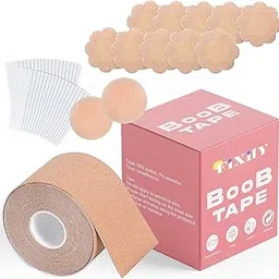 fixily Boob Tape Kit - Instant Boob Tape with 10 Disposable Nipple Pasties for Fashion with 50 Strips Double Sided Tape for Clothes &1 Pair Reusable Nipple Cover for Women (Beige)-picture-48