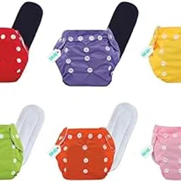 SAFJEE Reusable Baby Cloth Diapers with Inserts – Soft, Adjustable & Eco-Friendly Diapers for Newborns & Toddlers | Soft, Waterproof & Eco-Friendly| Rash Free, Multicolour (Pack of 6)-image-48