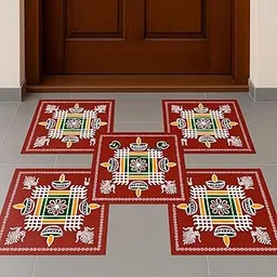 Rangoli Stickers Pack of 5 – 10×10 Inch Waterproof Vinyl Kolam – Easy Peel & Stick Floor & Wall Décor for Diwali, Pooja Room, Weddings & Home Entrance-picture-28