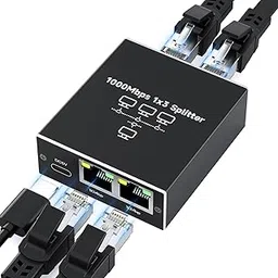 Gigabit Ethernet Splitter, gliship High-Speed 1000Mbps Network Splitter with USB Power Cable, RJ45 LAN Splitter Adapter for Cat 5/5e/6/7/8 Cable (Ethernet Spltter 1 to 3) image 1