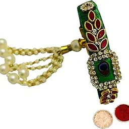 Buyent ® elegant Kundan pearl raksha bandhan rakhi for sister set of 2 women bracelet kada bangles for girls peacock rakhi-image-85