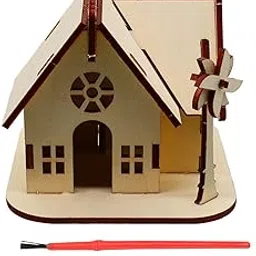 GOLD LEAF Ellie House 3D Wooden Puzzle Toy – DIY Assembly Educational House Model for Kids with 6 Watercolors & Paint Brush – Creative Wooden Craft Kit for Learning, Painting,Decoration & Gifting. image 1