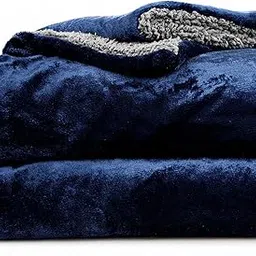 CHANDRAVATI Premium Polyester Micromink Summer Ac/Mild Winter/Heavy Winter Sherpa Blanket Super Soft Flannel Solid/Plain || 200 TC || (Navy Blue, Double)-image-20