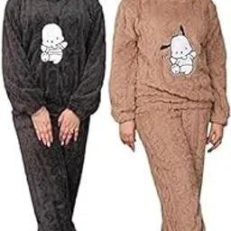ukal Combo Pack of 2 Women Winter wear Nightsuit Ladies Warm Night Suit Girls Pyjama Women's Top and Pajama Pants Regular Fit Pyjama Set-picture-28