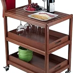 Timberlal Solid Wood 3-Tier Solid Wood Rolling Bar Cart Wine Serving Cart, Wheels,Utility Cart, Kitchen Storage Cart, Seasoning Rack on Wheel,for Dining Room-picture-28