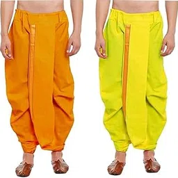 unique moments Men's Cotton Silk Blend Maharaj Dhoti with Elastic Waistband Ready to Wear Pull On Closure Traditional Type Pack Of 2-picture-12