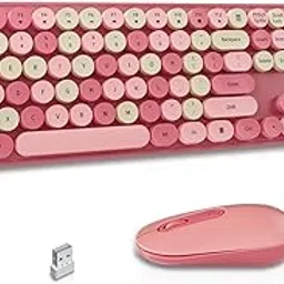 LIZRROT Vintage Round Keycap Wireless Keyboard and Mouse Combo, Silent Design, 2.4G Wireless Connection, Compatible with PC/Laptop/Desktop, Portable & Ergonomic, Auto Sleep Mode, Colorful & Stylish-picture-47