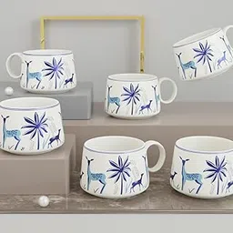 The Earth Store Stag Blue Ceramic Tea Cups Set of 6 Small Coffee Chai Serving Cups Micorwave Safe Ideal Gifts for Anniversary, Housewarming Parties-picture-16