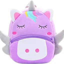 blue tree School Bag for Cute Kids for (1-5 Years), Preschool Soft Plush Purple Unicorn Bag for toddlers, Mini Cartoon Backpack for Boys and Girls image 1