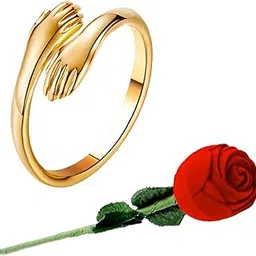 vientiq Gold-Plated Hug Ring with Artificial Red Rose Velvet Combo Set-picture-20