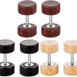 atorse 3 Pairs Mens Wood Cheater Fake Ear Plugs Gauges Illusion Screw Stud Earrings-picture-28