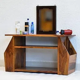 SamDecors Solid Sheesham Wood (Rosewood) Bella Multipurpose Dressing Table/Side Table with Mirror - Yellow Natural Teak-image-0