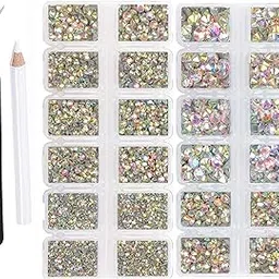 FYGEM 8000 Pieces 5 Sizes Hotfix Iron Flatback Glasses Rhinestones Crystal for DIY Project with Tweezers and Picking Pen for Bags, Shoes, Clothes and Manicure(Crystal AB, 5Size) image 1