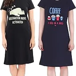 xoya Printed Knee Length Night Dresses for Women/Cotton Nighty - 2 Pc Combo-picture-31