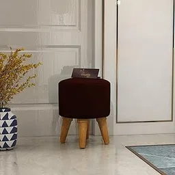 ETIQUETTE ART Round Velvet Ottoman Foot Rest Stool/Upholstered Footstool/Side Table Seat Make Up Soft Sitting Stool for Living Room (Brown)-picture-12