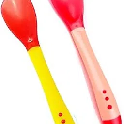 Mopslik Soft Silicone Tip Baby Feeding Heat Sensitive Colour Changing Temperature Sensing Spoon - Pack of 2, Red and Yellow-image-2
