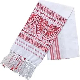 Polycotton Assam Traditional Gamcha, White and Red, Japi Design Pack of 1-picture-32