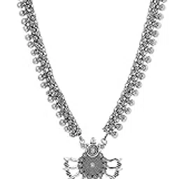yellow chimes Traditional Silver Oxidised Silver Necklace Jewellery Set for Women-picture-34