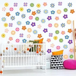 Stickera 80 PCS Cute Flowers Wall Sticker Lovely Daisy Wall Decals for Bedroom, Colorful Flowers Wall Decor Stickers Art Murals Girls Room Decorations for Kids Room Nursery-picture-16