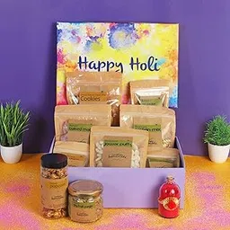 FOODCLOUD.IN Munchies The Foodelicious Holi Hamper - 9 Healthy and Nutritious Snacks-High Protein, Sweet & Baked or Roasted - Gift Box (Pack of 10)-picture-26