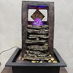 CHRONIKLE Polyresin Golden Brown Table Top Indoor Waterfall Fountain for Home Decor with Yellow LED, Speed Controller Pump & Crystal Ball (Size: 40.5 x 29.5 x 22CM | Weight: 2240grm)-picture-33