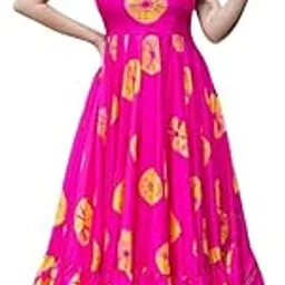 creaza Women's Bandhej Print Maxi Dress | Sleeveless Rani Pink Long Flared Gown | Summer Frock for Party Festive-picture-28