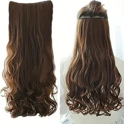 Assu 5 Clip-In Curly Wavy Hair Extensions for Women | Premium Matte Finish | Instant Volume & Length Clip-In Volumizer | 24 Inches Hair Extensions for Women & Girls (Dark Brown)-image-95