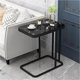 Brown Art Shoppee C Shaped Side Table, Modern Accent Coffee Table Compact Bedroom Bedside Tables Lamp Table with Metal Frame, MDF Table Top, for Bedroom, Living Room (Full Black)-image-35