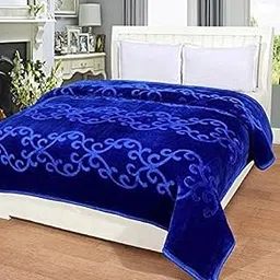 CHANGERS Embossed Blankets,Quilt,duvets,dohar Solid Colour Ultra Soft Floral Double Bed Heavy Mink Winter Blanket (Blue)-picture-13