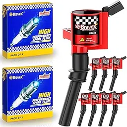 Bravex Ignition Coil Pack & Spark Plug SP479 for Ford F-150 F-250 4.6L 5.4L V8 DG508 DG457 DG472 DG491 Crown Victoria Expedition Mustang Lincoln Mercury Curved Boot Set of 8 (15% More Energy)-picture-22