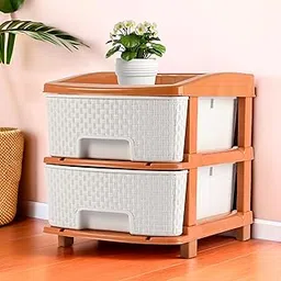 Kuber Industries Plastic 2 Tier Multipurpose Modular Drawer Storage Rack | Kitchen & Home Essentials Organizer Storage Box Cabinet | Almira Set for Stationary, Kitchen, Cosmetic | White & Golden-image-77