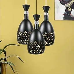 DarkVision Flower Cut Black Metal Hanging Cluster Light Nature Inspired Ceiling Lamp Soft Home Lighting Fixture for Bedroom, Hallway, Events, Living Room (with Bulb)-image-51