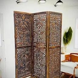 Lucky Lumber Wooden Living Room Partition Wooden Room Divider Separator for Office Leaf Design Wooden Partition 6 Fit 4 Panel Golden-Brown Color. (6 Feet 3 Panel (182 W x 183H))-picture-22