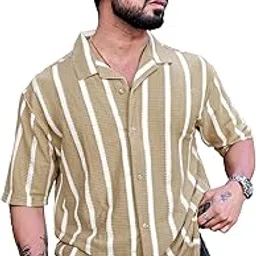maniac || Mens || Striped || Collared Neck || Half Sleeve || Popcorn Knitted || Shirt-picture-10