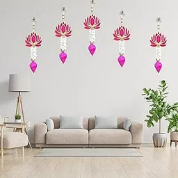 Alaukik Handmade Lotus Hangings for Decoration- 5 Pcs Pink Lotus Latkan with Lotus Buds - 12 inch/Diwali Pooja Wedding Festive and Home Decoration-picture-19