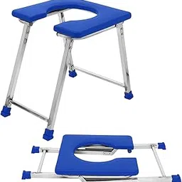 NEOSAFE Stainless Steel Folding Shower Stool, Toilet Chair, Commode Chair for Indian Toilet for Elderly Disabled Men Women and Pregnant Women with Anti-Slip Rubber Bush(Blue)(100Kg Weight Capacity)-picture-27